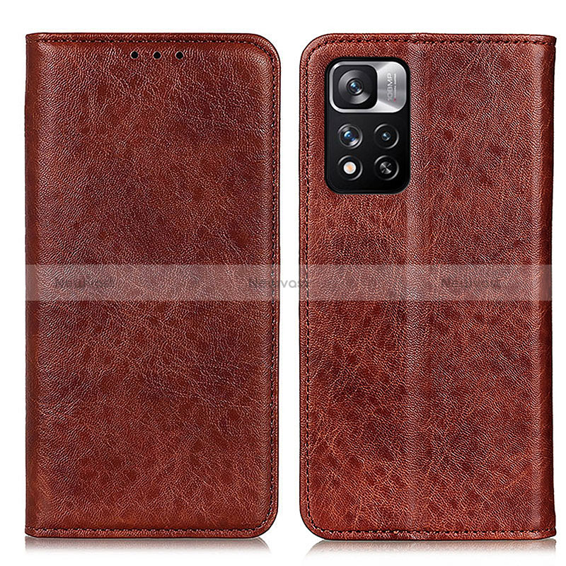 Leather Case Stands Flip Cover Holder K01Z for Xiaomi Poco X4 NFC Brown