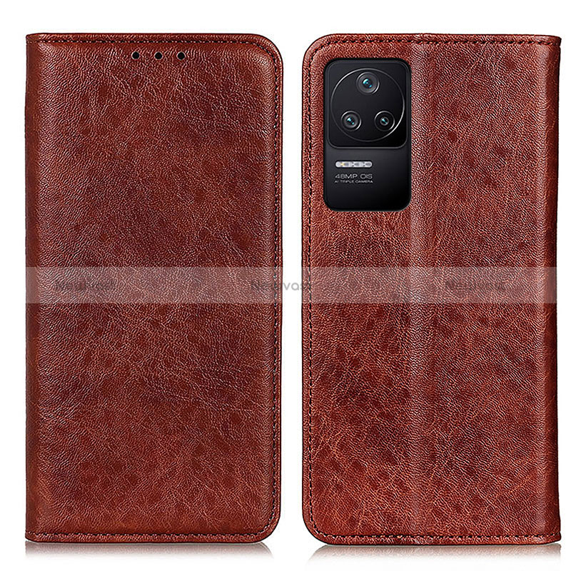 Leather Case Stands Flip Cover Holder K01Z for Xiaomi Redmi K40S 5G Brown