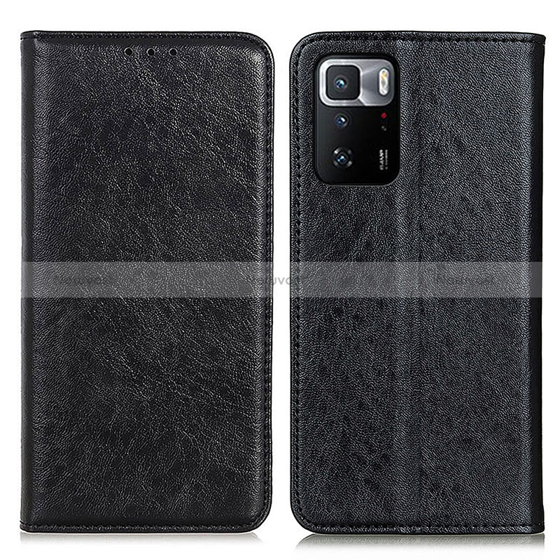 Leather Case Stands Flip Cover Holder K01Z for Xiaomi Redmi Note 10 Pro 5G Black