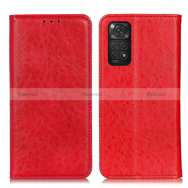 Leather Case Stands Flip Cover Holder K01Z for Xiaomi Redmi Note 11 4G (2022) Red