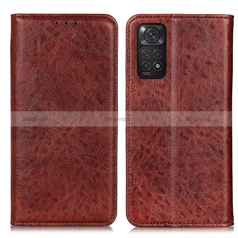 Leather Case Stands Flip Cover Holder K01Z for Xiaomi Redmi Note 11S 4G Brown