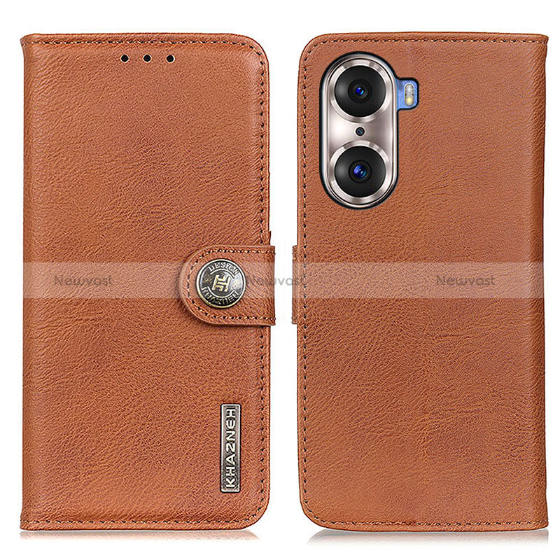 Leather Case Stands Flip Cover Holder K02Z for Huawei Honor 60 5G Brown