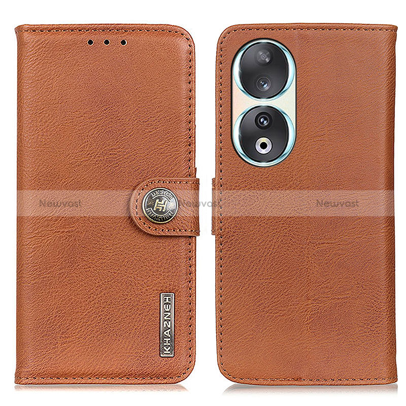 Leather Case Stands Flip Cover Holder K02Z for Huawei Honor 90 5G Brown