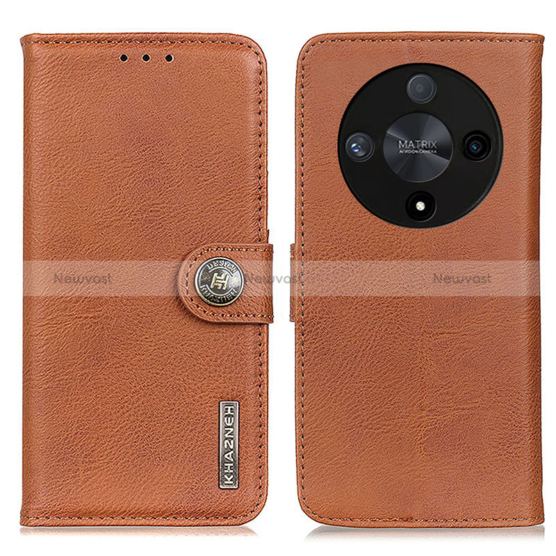 Leather Case Stands Flip Cover Holder K02Z for Huawei Honor Magic6 Lite 5G Brown