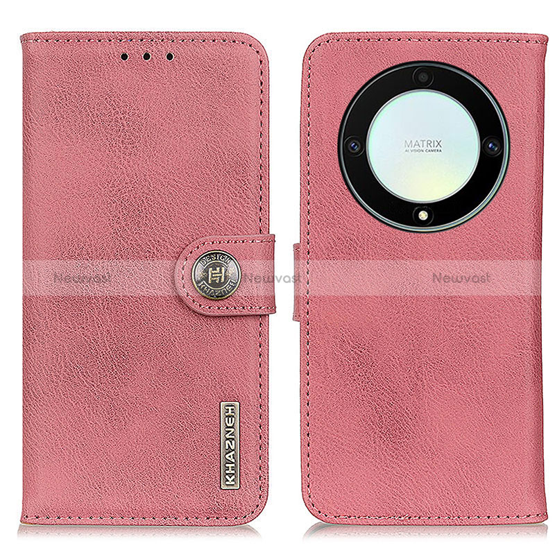 Leather Case Stands Flip Cover Holder K02Z for Huawei Honor X9a 5G Pink