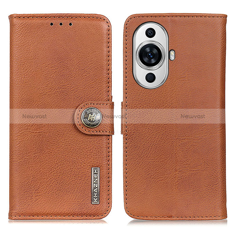 Leather Case Stands Flip Cover Holder K02Z for Huawei Nova 11 Pro Brown