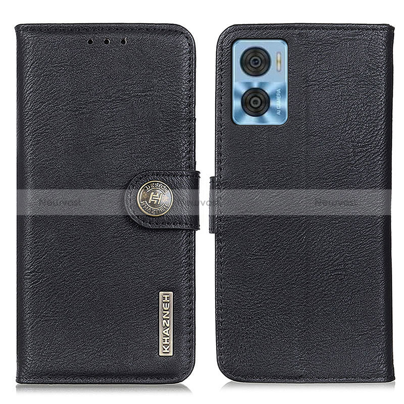 Leather Case Stands Flip Cover Holder K02Z for Motorola Moto E22 Black