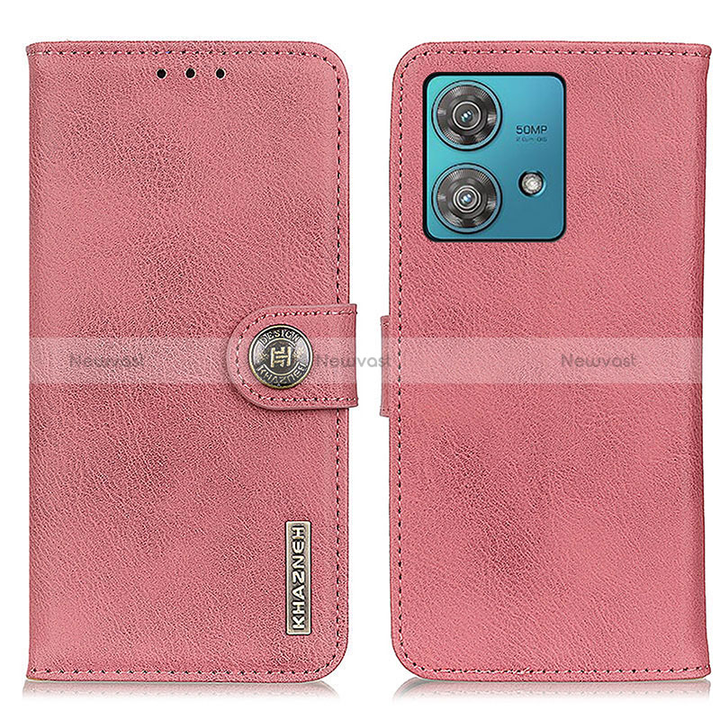 Leather Case Stands Flip Cover Holder K02Z for Motorola Moto Edge 40 Neo 5G Pink