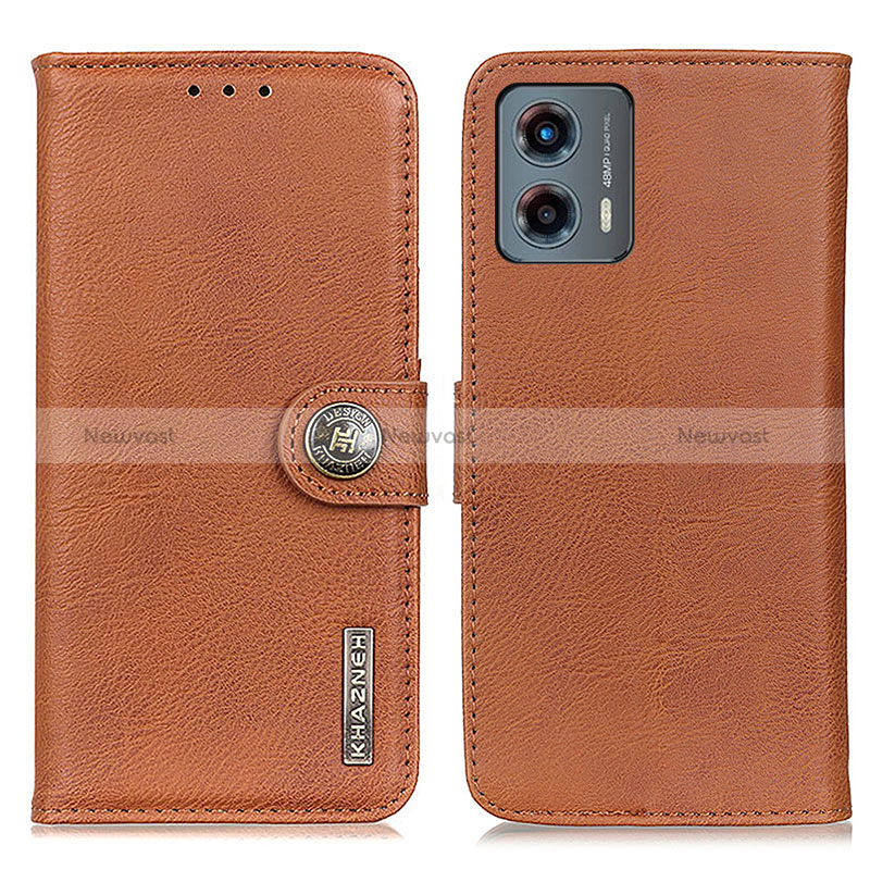 Leather Case Stands Flip Cover Holder K02Z for Motorola Moto G 5G (2023) Brown