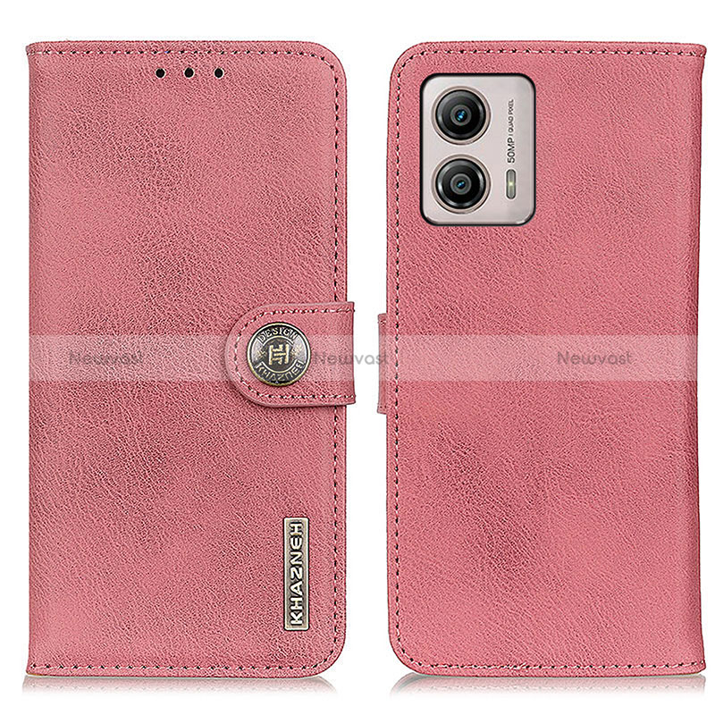 Leather Case Stands Flip Cover Holder K02Z for Motorola Moto G53j 5G Pink