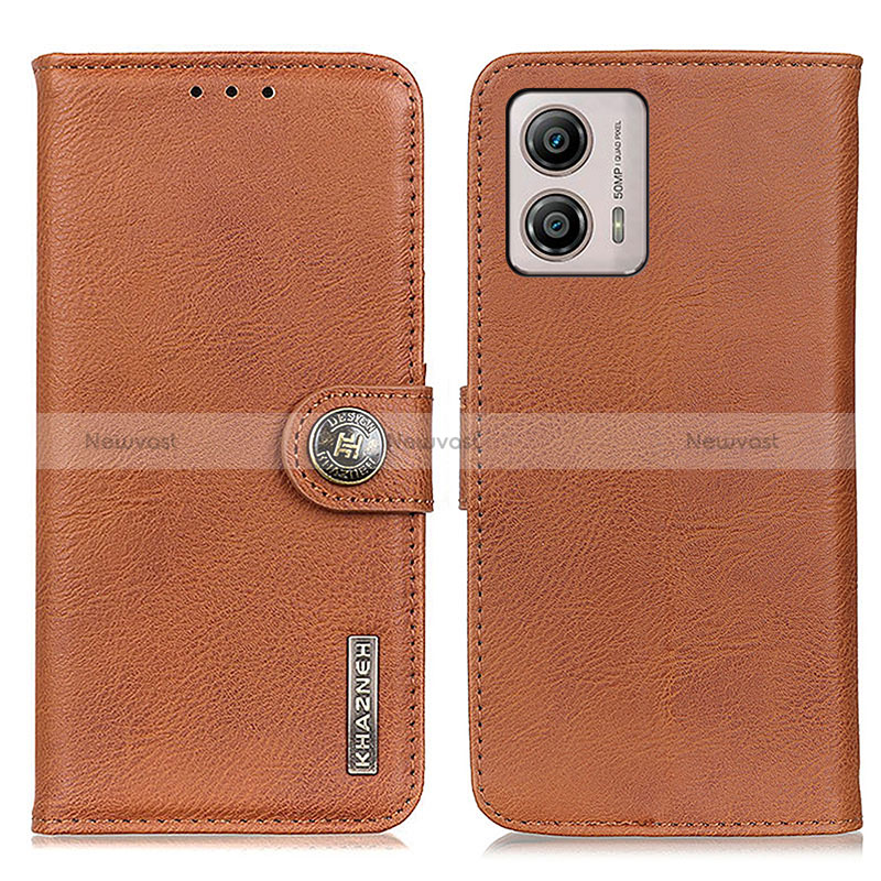 Leather Case Stands Flip Cover Holder K02Z for Motorola Moto G53y 5G Brown