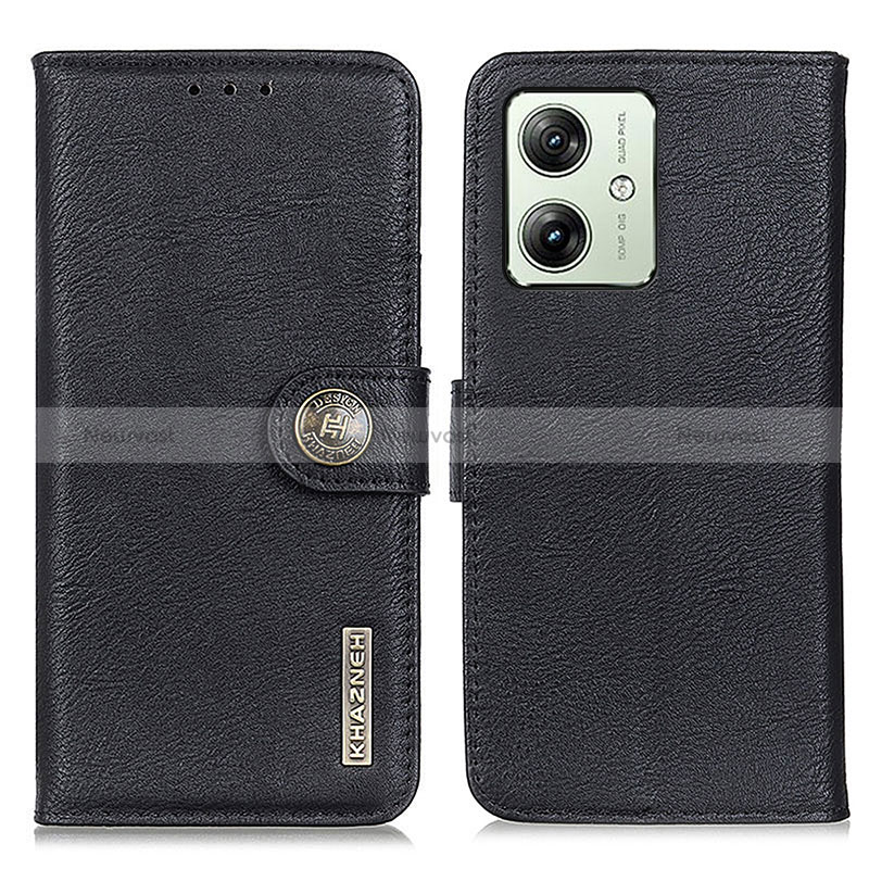 Leather Case Stands Flip Cover Holder K02Z for Motorola Moto G54 5G Black