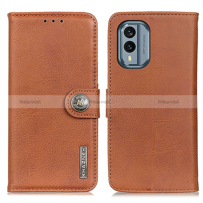 Leather Case Stands Flip Cover Holder K02Z for Nokia X30 5G Brown