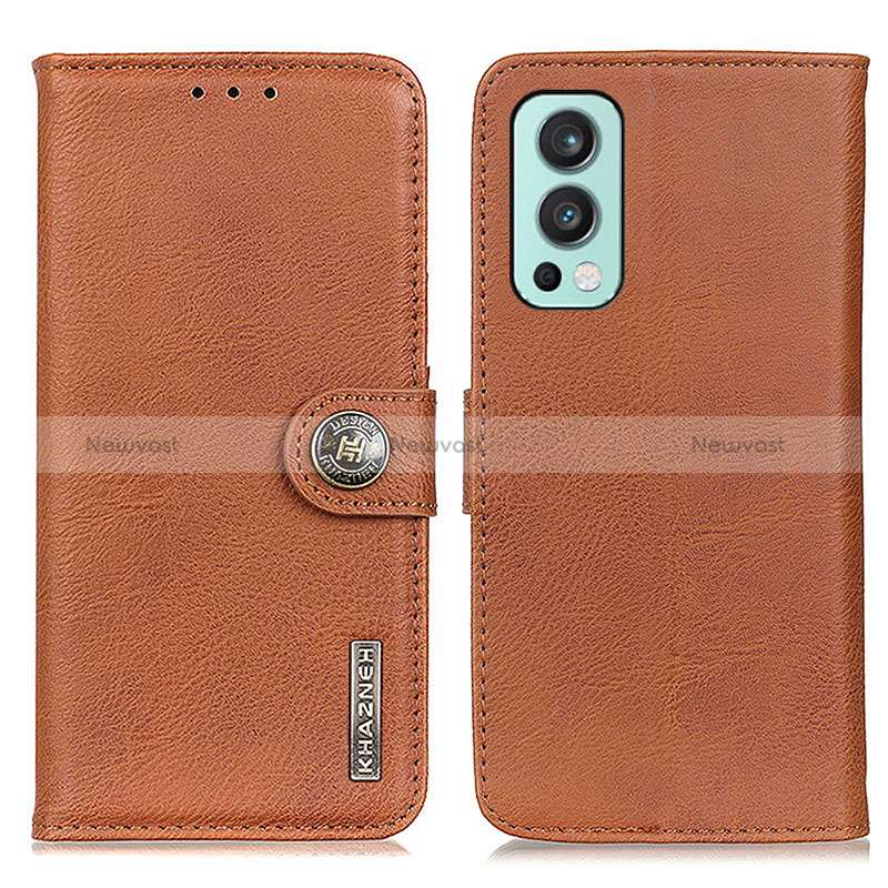 Leather Case Stands Flip Cover Holder K02Z for OnePlus Nord 2 5G Brown