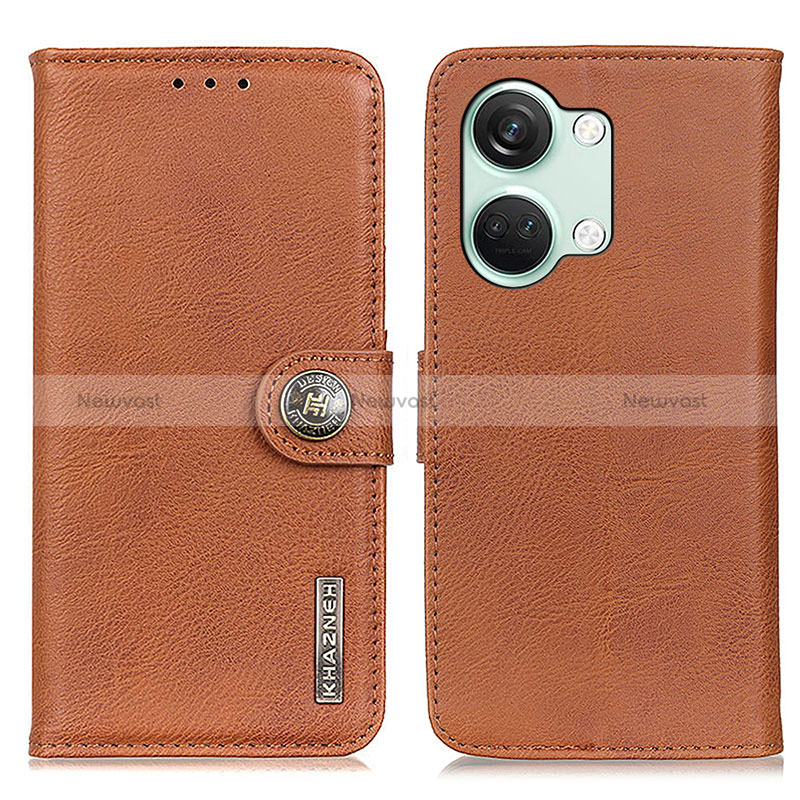 Leather Case Stands Flip Cover Holder K02Z for OnePlus Nord 3 5G Brown