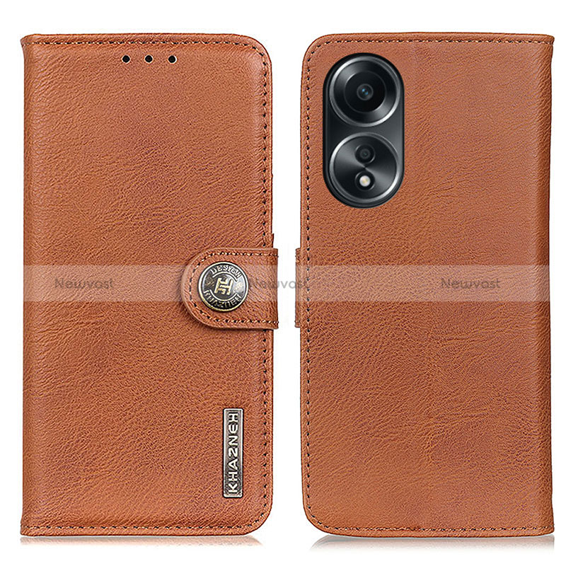 Leather Case Stands Flip Cover Holder K02Z for Oppo A18 Brown