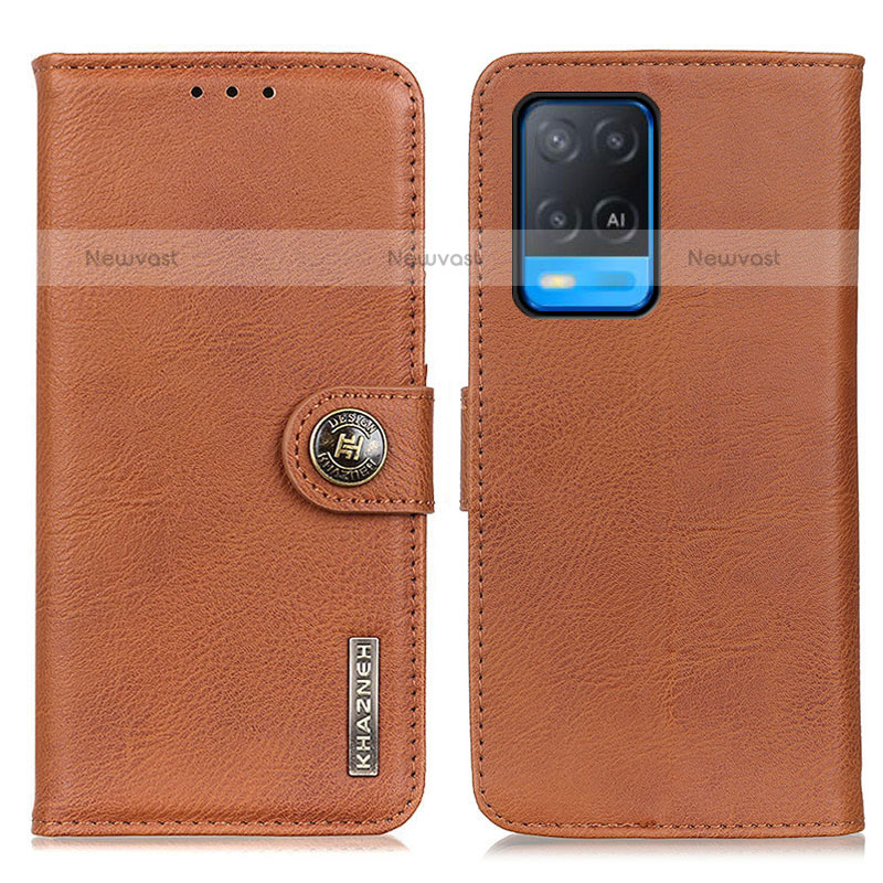Leather Case Stands Flip Cover Holder K02Z for Oppo A54 4G Brown
