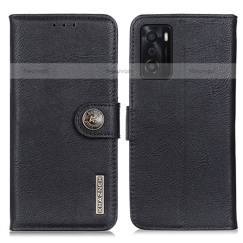 Leather Case Stands Flip Cover Holder K02Z for Oppo A55S 5G Black