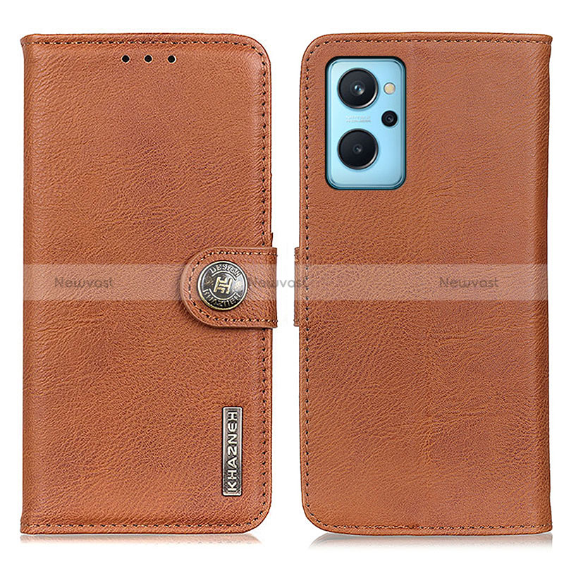 Leather Case Stands Flip Cover Holder K02Z for Oppo A96 4G Brown