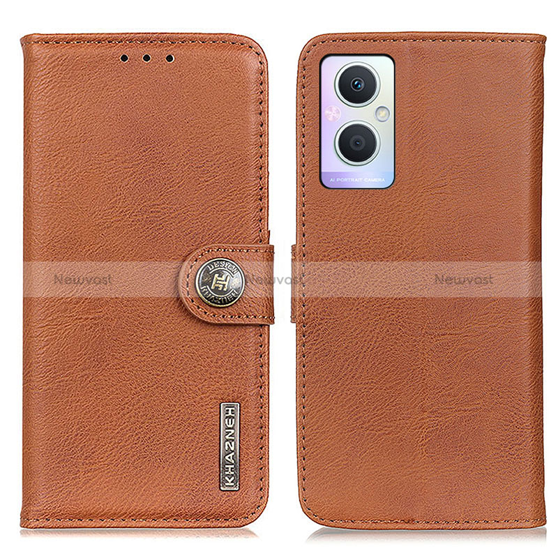 Leather Case Stands Flip Cover Holder K02Z for Oppo A96 5G Brown