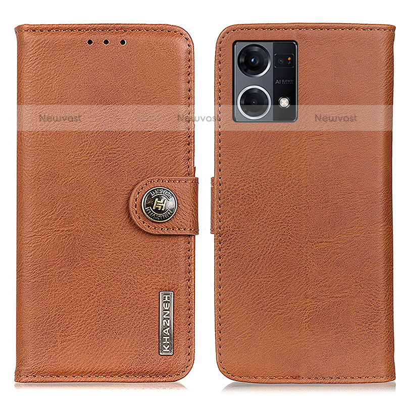 Leather Case Stands Flip Cover Holder K02Z for Oppo F21 Pro 4G Brown