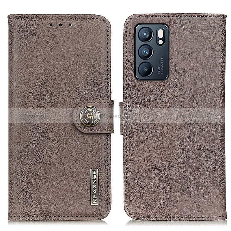 Leather Case Stands Flip Cover Holder K02Z for Oppo Reno6 5G Gray