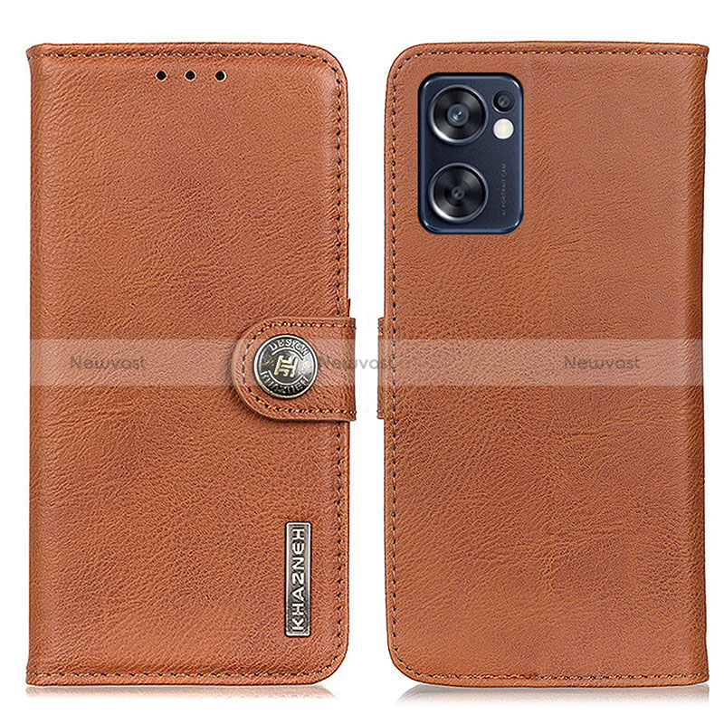 Leather Case Stands Flip Cover Holder K02Z for Oppo Reno7 SE 5G Brown