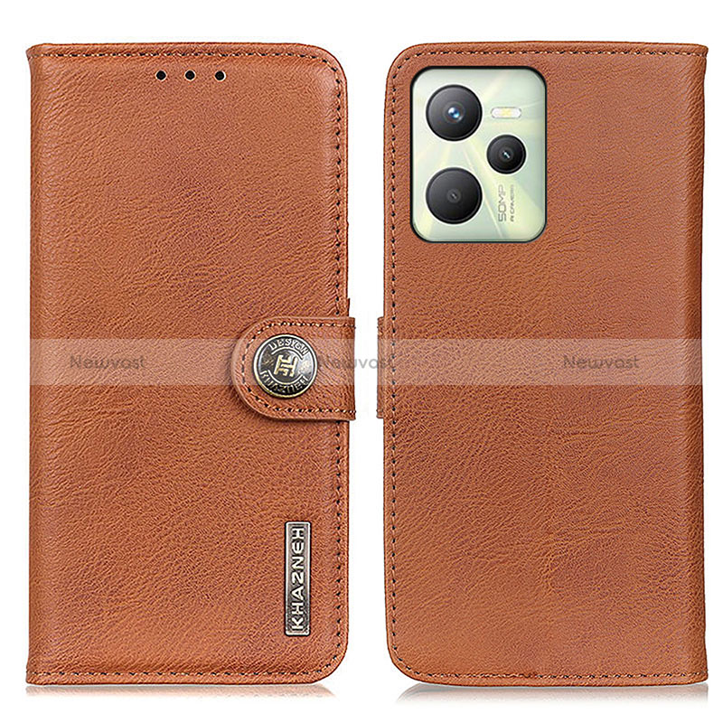 Leather Case Stands Flip Cover Holder K02Z for Realme C35 Brown