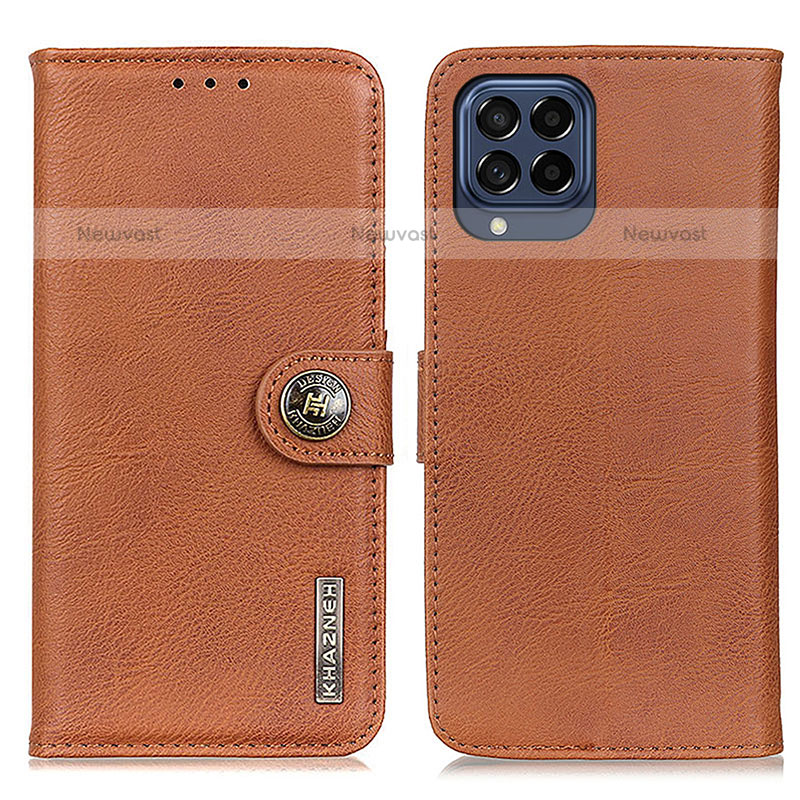 Leather Case Stands Flip Cover Holder K02Z for Samsung Galaxy M53 5G Brown