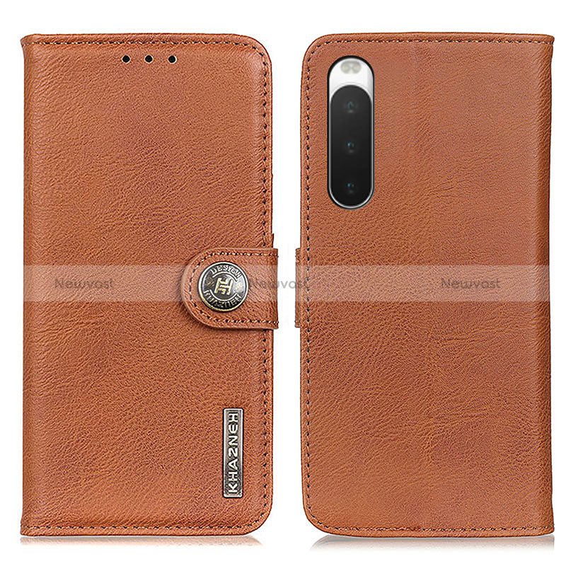 Leather Case Stands Flip Cover Holder K02Z for Sony Xperia 10 V Brown