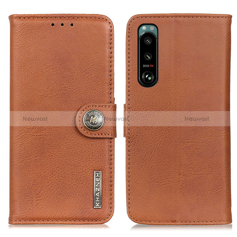 Leather Case Stands Flip Cover Holder K02Z for Sony Xperia 5 III Brown