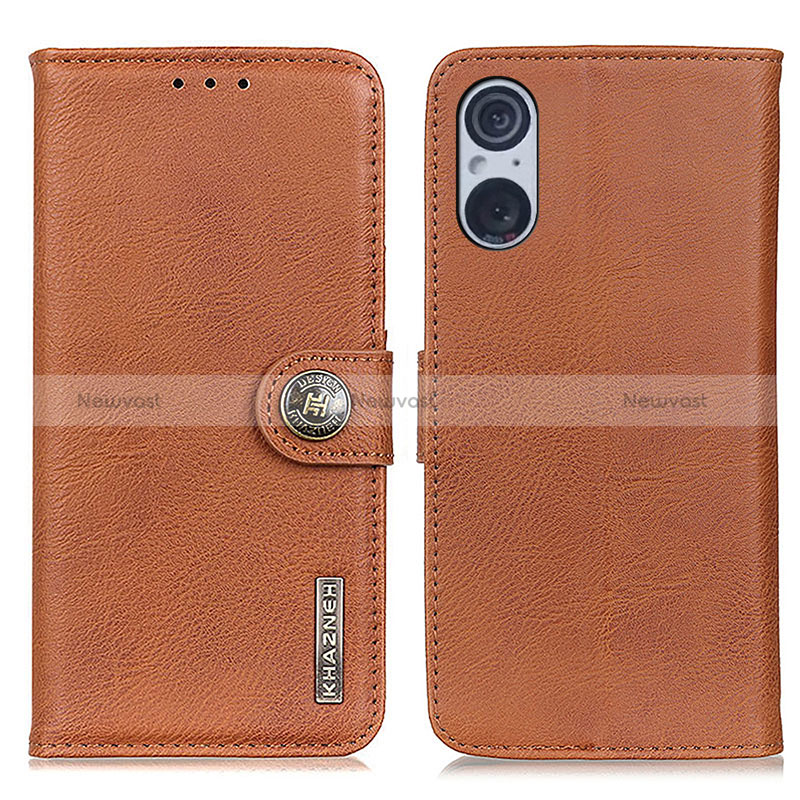 Leather Case Stands Flip Cover Holder K02Z for Sony Xperia 5 V Brown