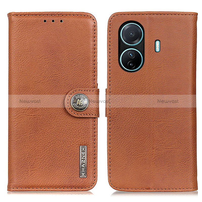 Leather Case Stands Flip Cover Holder K02Z for Vivo iQOO Z6 Pro 5G Brown