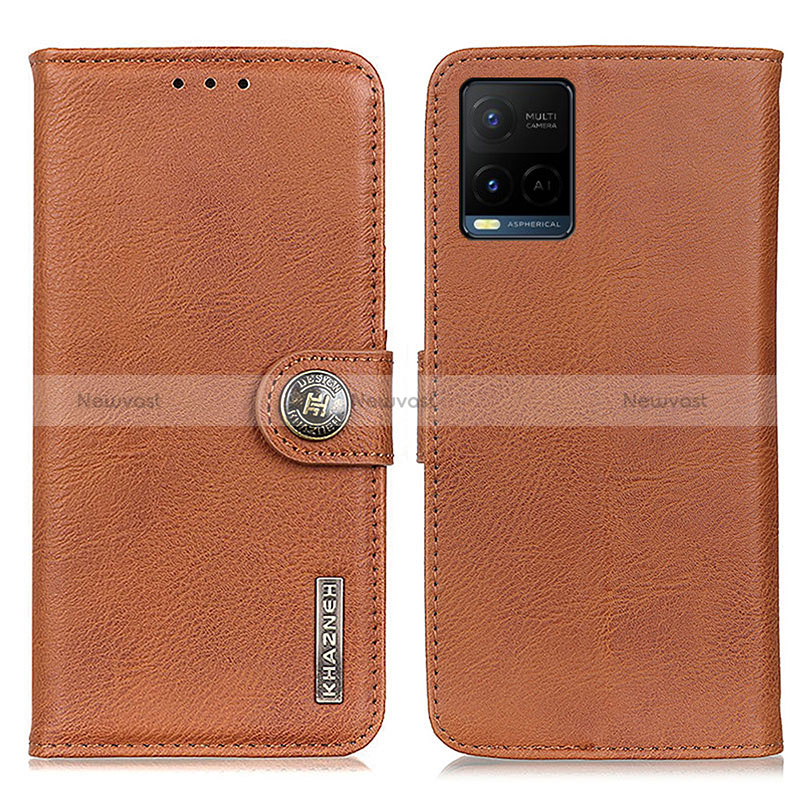 Leather Case Stands Flip Cover Holder K02Z for Vivo Y21G Brown