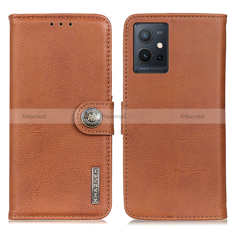 Leather Case Stands Flip Cover Holder K02Z for Vivo Y30 5G Brown