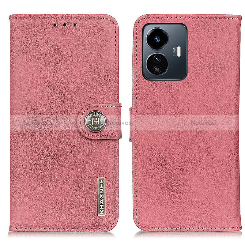 Leather Case Stands Flip Cover Holder K02Z for Vivo Y77e 5G Pink