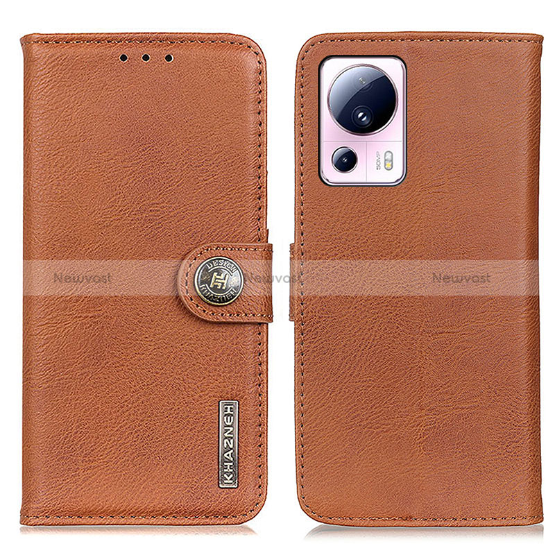 Leather Case Stands Flip Cover Holder K02Z for Xiaomi Civi 2 5G Brown