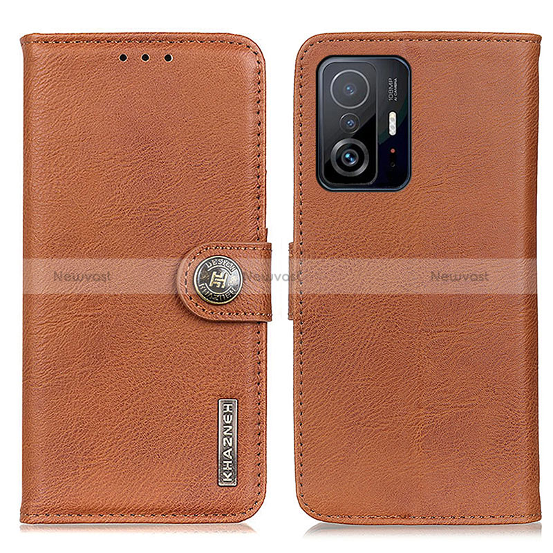 Leather Case Stands Flip Cover Holder K02Z for Xiaomi Mi 11T Pro 5G Brown