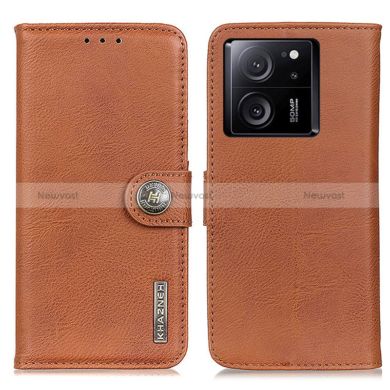 Leather Case Stands Flip Cover Holder K02Z for Xiaomi Mi 13T Pro 5G Brown