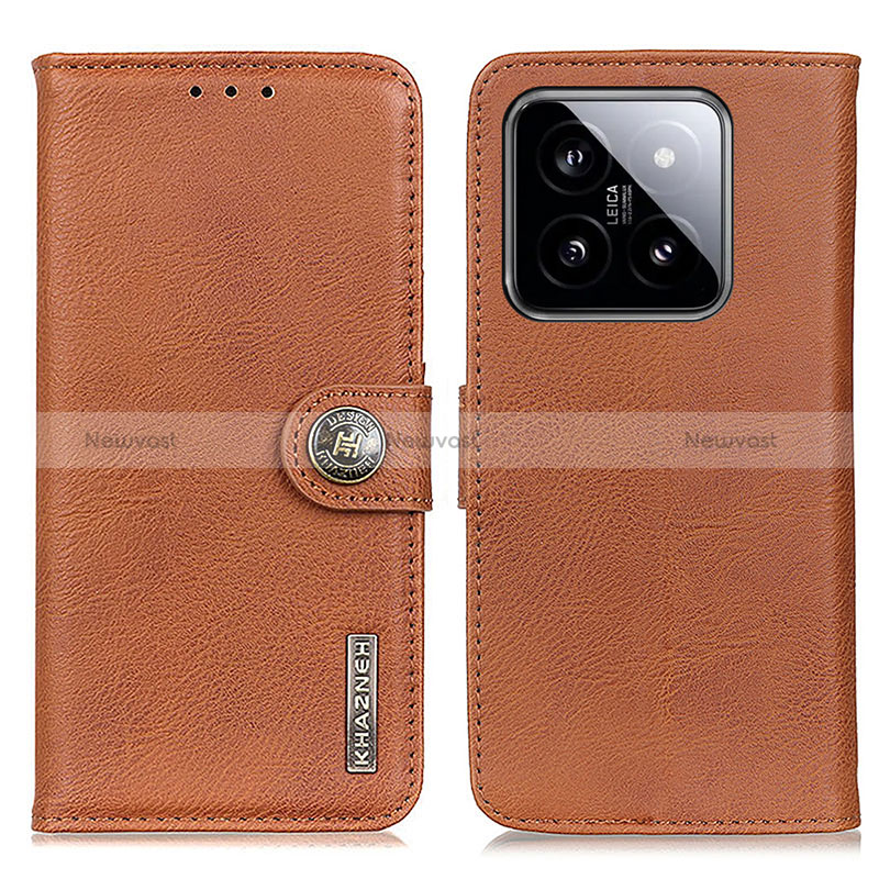 Leather Case Stands Flip Cover Holder K02Z for Xiaomi Mi 14 Pro 5G Brown