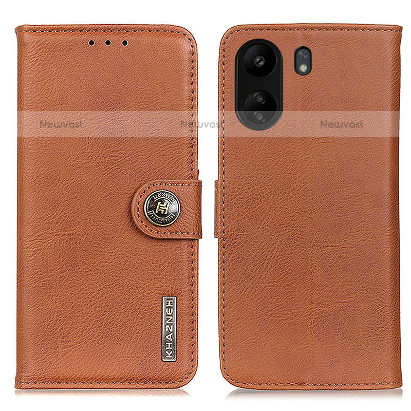 Leather Case Stands Flip Cover Holder K02Z for Xiaomi Poco C65 Brown