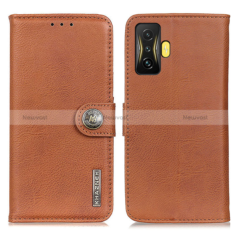 Leather Case Stands Flip Cover Holder K02Z for Xiaomi Poco F4 GT 5G Brown