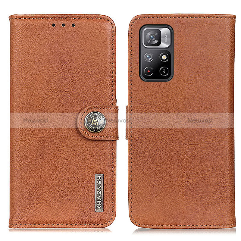 Leather Case Stands Flip Cover Holder K02Z for Xiaomi Poco M4 Pro 5G Brown