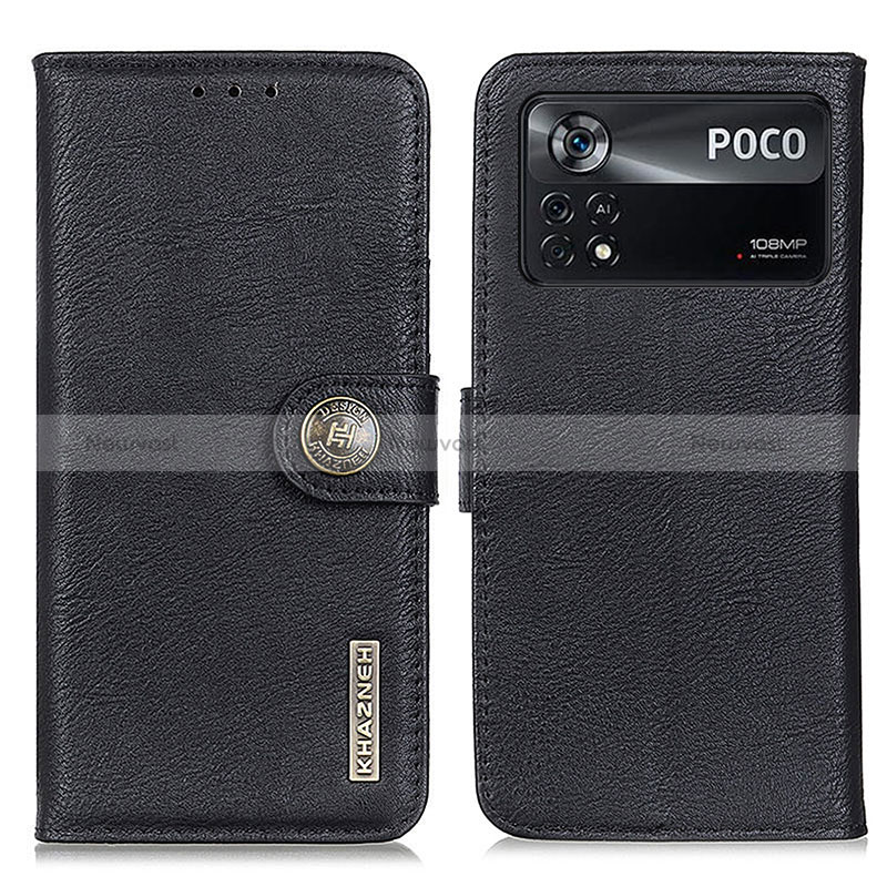 Leather Case Stands Flip Cover Holder K02Z for Xiaomi Poco X4 Pro 5G Black