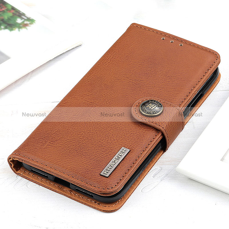 Leather Case Stands Flip Cover Holder K02Z for Xiaomi Redmi Note 10 Pro 4G Brown
