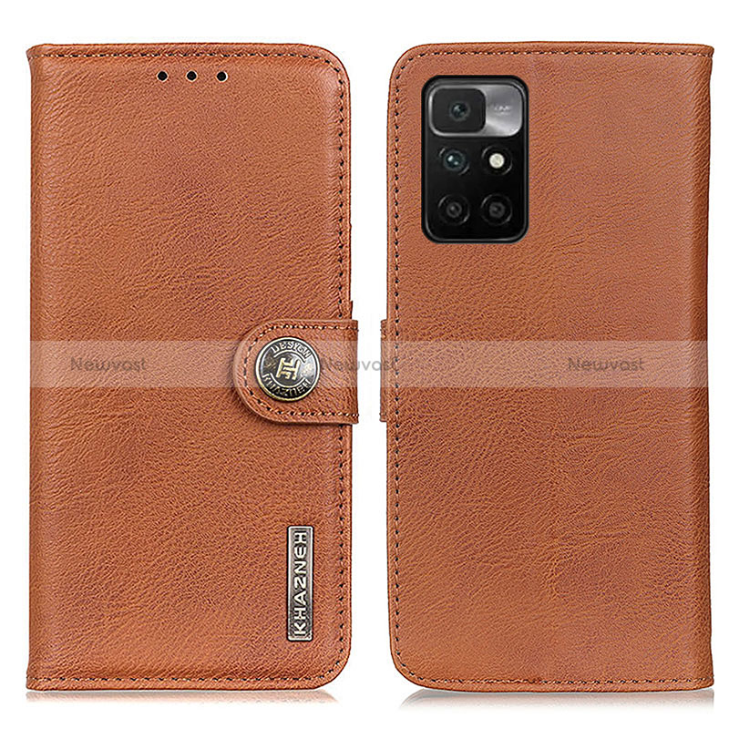 Leather Case Stands Flip Cover Holder K02Z for Xiaomi Redmi Note 11 4G (2021) Brown