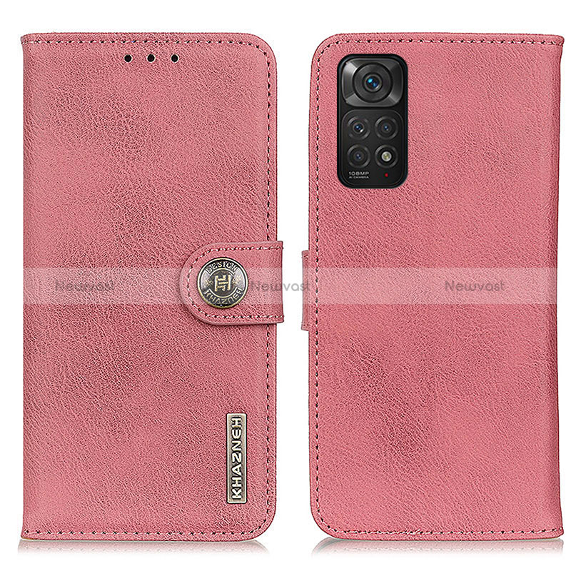 Leather Case Stands Flip Cover Holder K02Z for Xiaomi Redmi Note 11 4G (2022) Pink