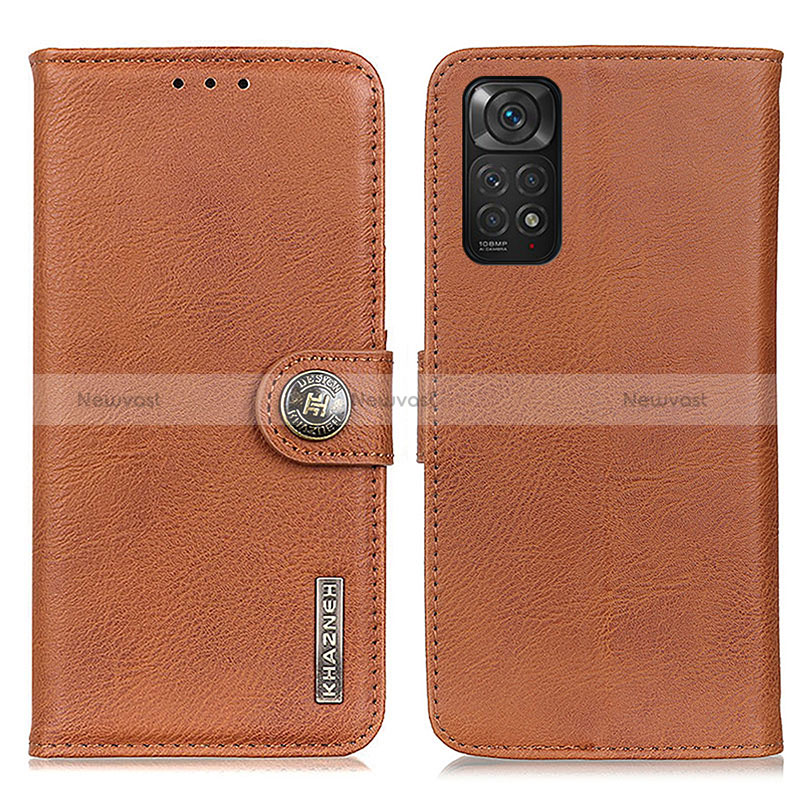 Leather Case Stands Flip Cover Holder K02Z for Xiaomi Redmi Note 11S 4G Brown