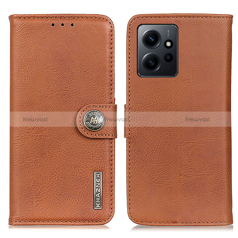 Leather Case Stands Flip Cover Holder K02Z for Xiaomi Redmi Note 12 4G Brown