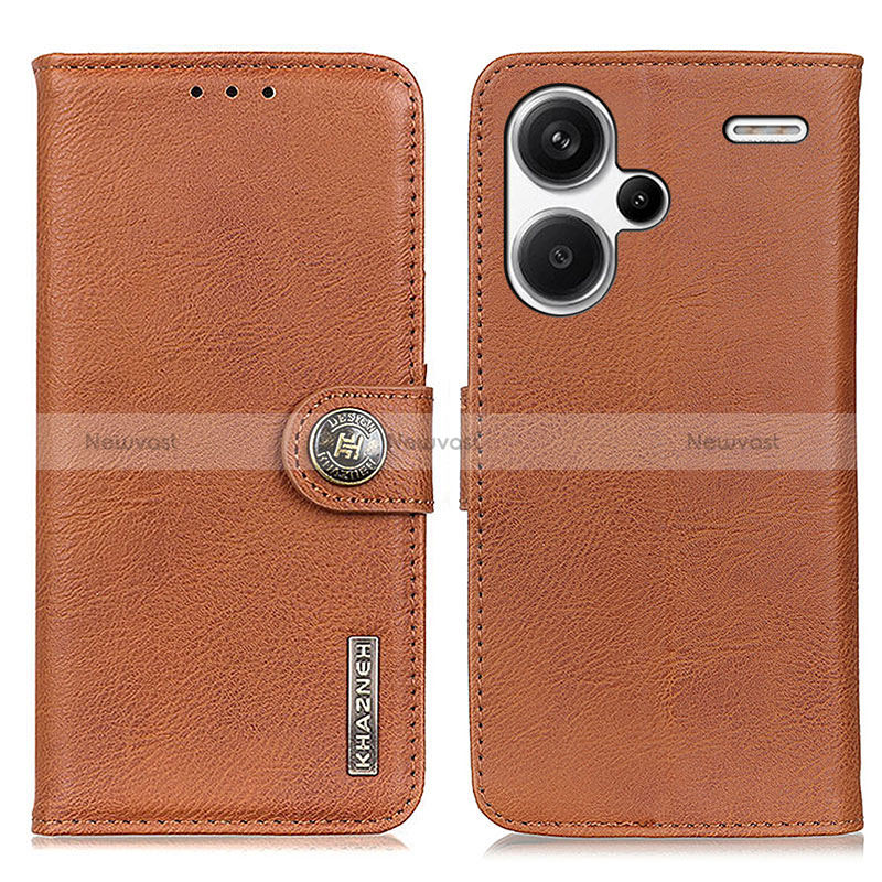 Leather Case Stands Flip Cover Holder K02Z for Xiaomi Redmi Note 13 Pro+ Plus 5G Brown